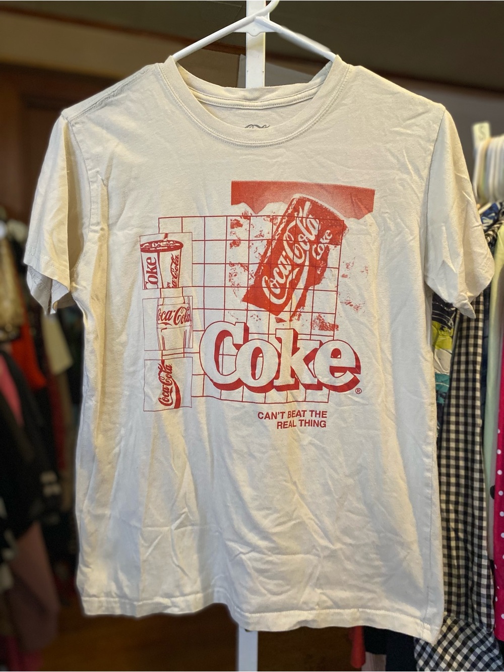Coca Cola Cream Short Sleeve Tee with Red Graphic